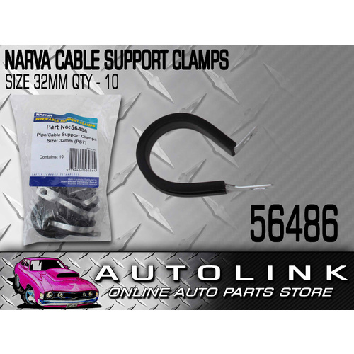 NARVA PIPE CABLE SUPPORT CLAMPS 32mm STEEL P CLAMP UV RUBBER COVER 56486 x10