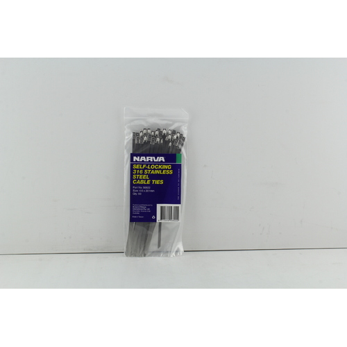 NARVA 56822 MARINE STAINLESS STEEL SELF LOCKING CABLE TIES 4.6mm x 201mm x50