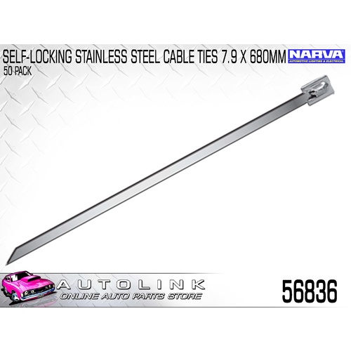 NARVA MARINE STAINLESS STEEL SELF LOCKING CABLE TIES 7.9mm x 680mm (x50) 56836