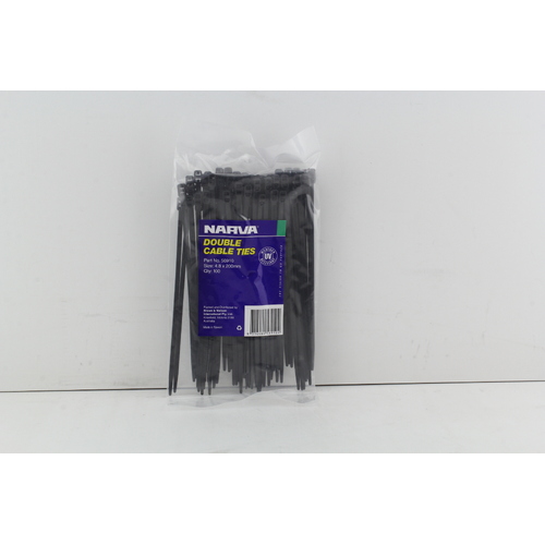 Narva 56910 Double Head Dual Slot Black Cable Ties 4.8mm x 200mm - 100 Pack
