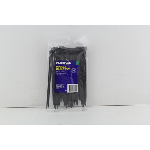 NARVA 56910 DOUBLE HEAD DUAL SLOT BLACK CABLE TIES 4.8mm x 200mm - 100 PACK