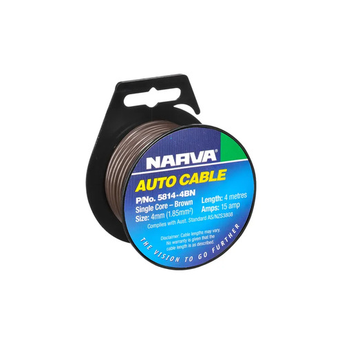 NARVA 5814-4BN SINGLE CORE CABLE BROWN 4mm DIA 4 METRE ROLL - 15 AMP RATED
