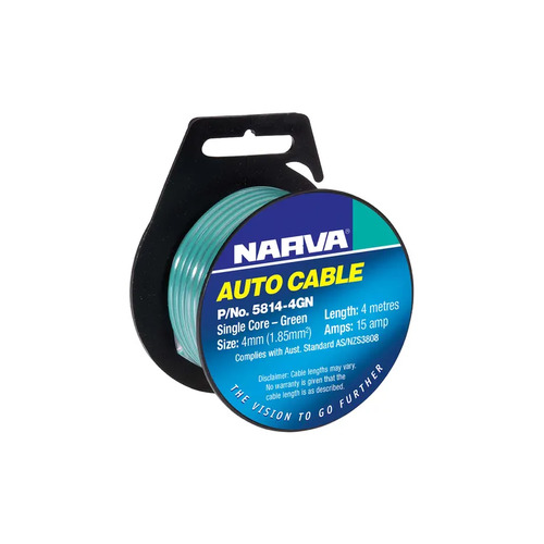 NARVA 5814-4GN SINGLE CORE CABLE GREEN 4mm DIA 4 METRE ROLL - 15 AMP RATED