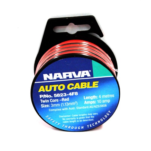 Narva 5823-4F8 Speaker Cable Twin Core Red / Black Tracer 10 Amp 4 Metre Roll