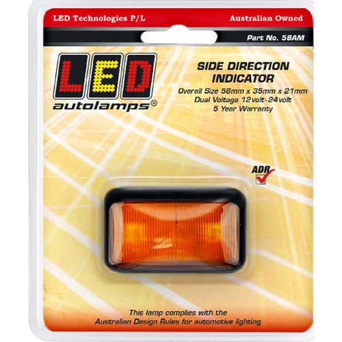 LED Autolamps 58AM 58 Series Amber Side Marker Indicator Lamp 12-24V 40cm Wire