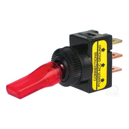 NARVA OFF/ON TOGGLE SWITCH WITH RED LED 20 AMP 12 VOLT MOUNT HOLE 12mm DIA
