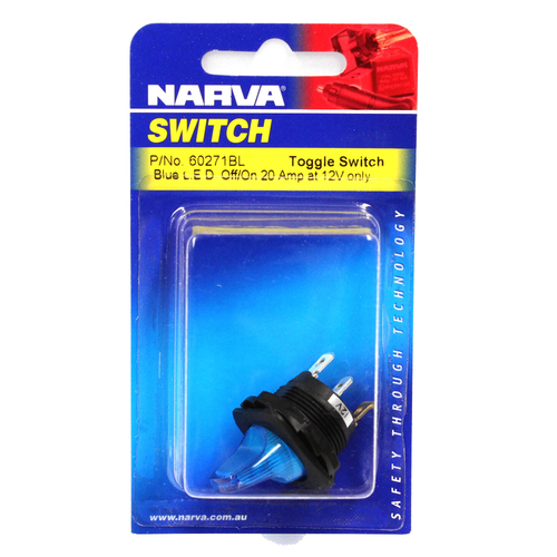 Narva Duckbill Off/On Toggle Switch with Blue L.E.D 20 Amp 12 Volt 20mm Dia
