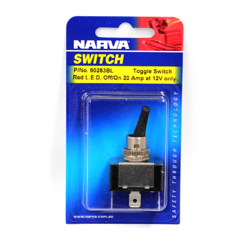 Narva 60283BL Off / On Heavy Duty Toggle Switch 20 Amp 12v with Red LED Light 
