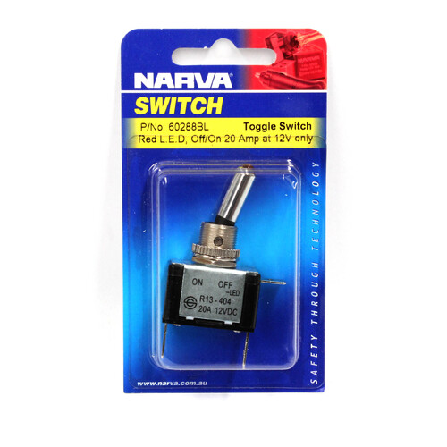 Narva 60288BL Off On Toggle Switch With Red LED 20 Amp 12 Volt Mount Hole 12mm