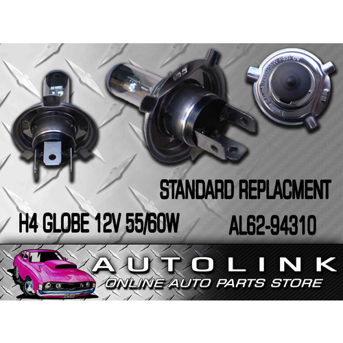 H4 HEADLIGHT GLOBE STANDARD REPLACEMENT 12V 55/60W FIT'S MOST MODELS 3 PIN BASE 