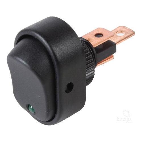 NARVA OFF/ON ROCKER SWITCH WITH GREEN L.E.D 30 AMP 12 VOLT MOUNT HOLE 12.2mm