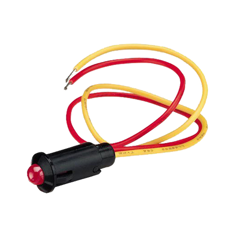 Narva 12 Volt Pilot Lamp Pre Wired with Red Led Mount Hole 8.2mm 180mm Lead