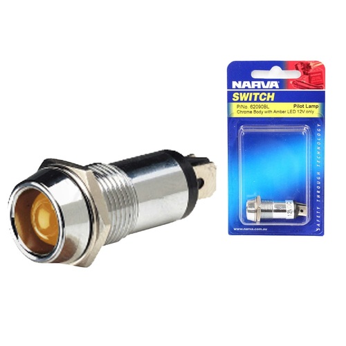 Narva 62090BL 12V Chrome Pilot Light With Amber LED - 14.2mm Dia for Harley