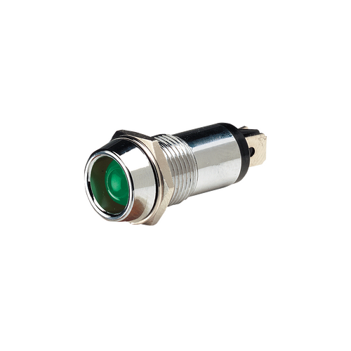 Narva 62091BL 12 Volt Chrome Pilot Lamp With Green LED - 14.2mm Dia