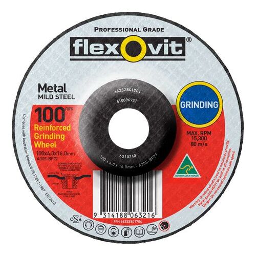 FLEXOVIT 6310240 GRINDING DISC 4" 100 x 4.0 x 16mm RAISED FOR STEEL x1