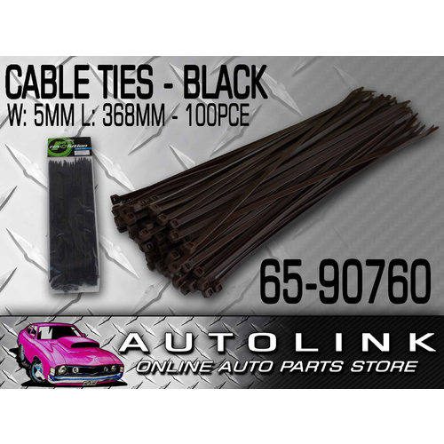 CABLE TIES 100 PACK 368mm x 4.8mm BLACK SELF-LOCKING UNIVERSAL ZIP TIE 65-90760