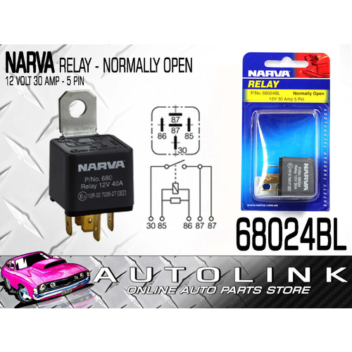 NARVA 68024BL ELECTRICAL RELAY NORMAL OPEN 5 PIN 12 VOLT 30 AMP 