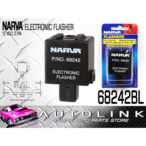 NARVA 12 VOLT 3 PIN ELECTRONIC FLASHER - FOR MANY JAPANESE MANUFACTURED CARS