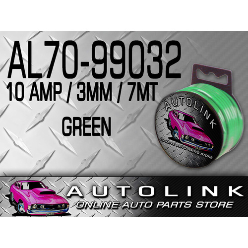 GREEN SINGLE CORE CABLE 10A WIRE 7m LONG 3mm X 1.13mm ROLL AUTO CABLE WIRING