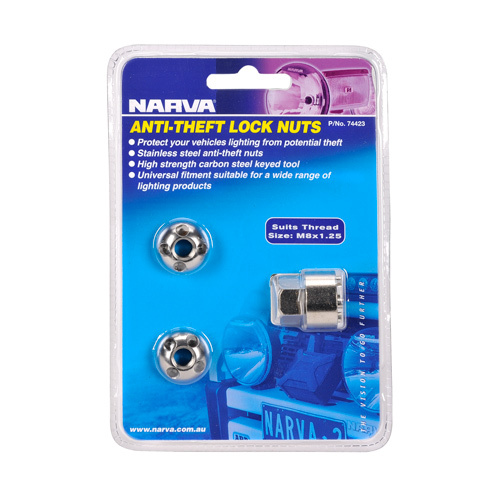 Narva 74423 Anti Theft Lock Nuts For Driving Lights & Light Bar Size M8 x 1.25