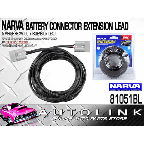 NARVA 81051BL 5 METRE ANDERSON PLUG BATTERY CONNECTOR EXTENSION LEAD 50 AMP