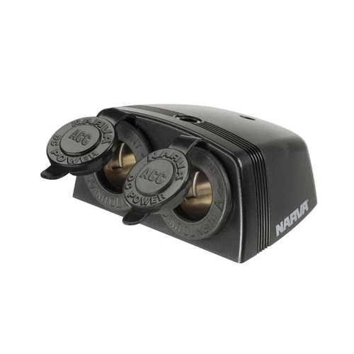 Narva 81160BL Black Surface Mount Heavy Duty Twin 20A Accessory Sockets