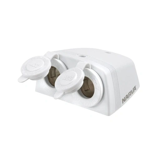 Narva 81160WBL White Surface Mount Heavy Duty Twin 20A Accessory Sockets