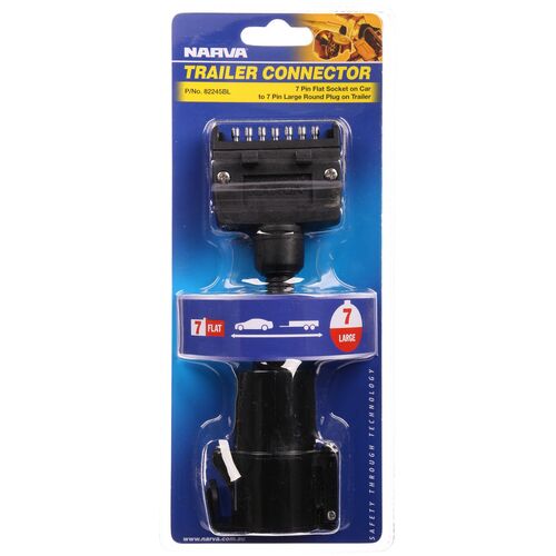 NARVA TRAILER CONNECTOR ADAPTOR 7 PIN FLAT SOCKET ON CAR 7 PIN LARGE ROUND PLUG