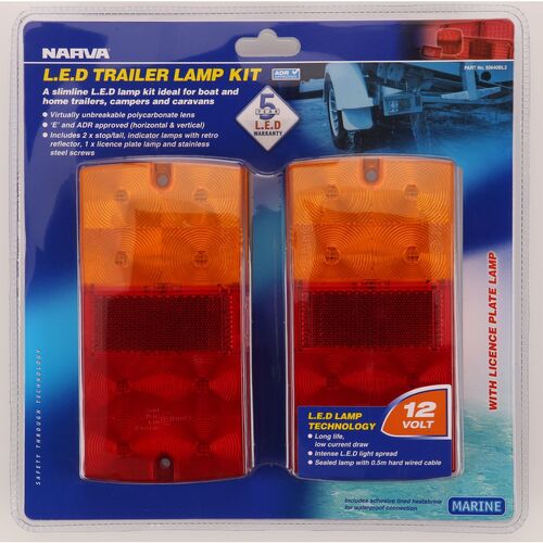 Narva 93640BL2 LED 12v Rear Slimline Trailer Lamps with Licence Plate Light Pair