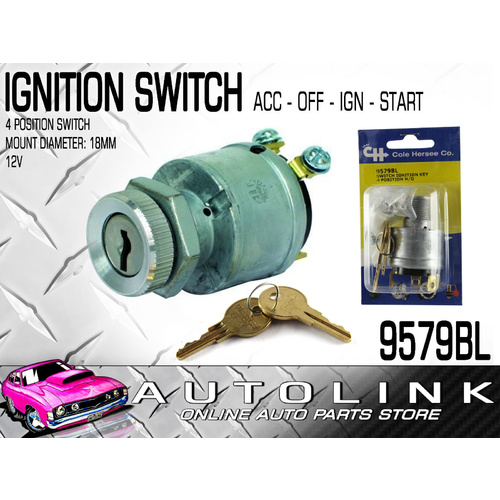 IGNITION SWITCH & 2 KEYS 4 POSITION 18mm DIA MOUNT 12V UNIVERSAL APPLICATIONS