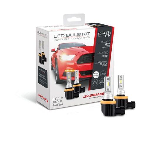 J.W.Speaker 999011 LED Direct Fit H8 H9 H11 H16 Head Light Globes 12/24V 6000K