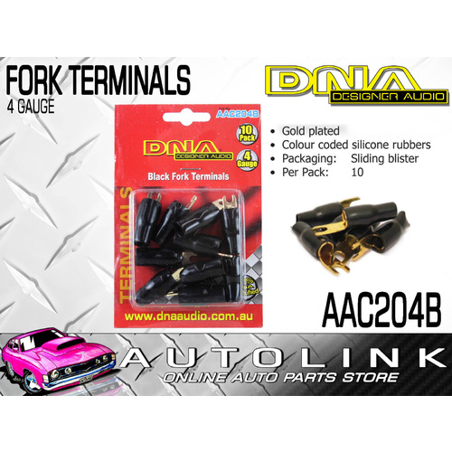 DNA AAC204B 4 GAUGE BLACK FORK TERMINALS - GOLD PLATED 10 PACK