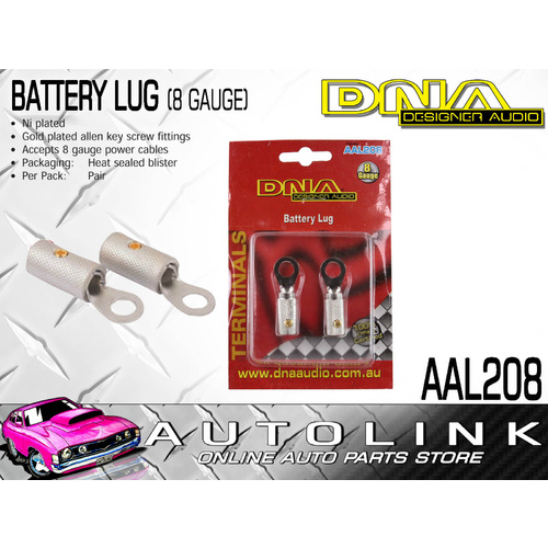 DNA 8 AWG BATTERY LUG 2 PACK - WITH GOLD ALLEN KEY SCREW FITTINGS ( AAL208 )