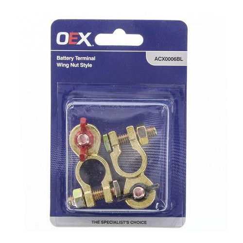OEX ACX0006BL Battery Terminal Wing Nut Stud Type Positive & Negative Pair
