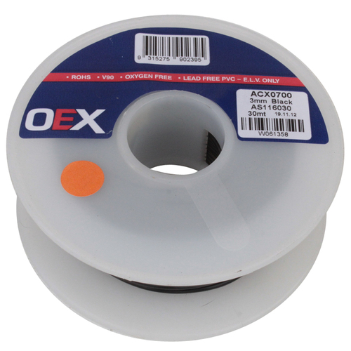 OEX ACX0700 3mm Single Core Cable Black 10A Wire 30m Roll