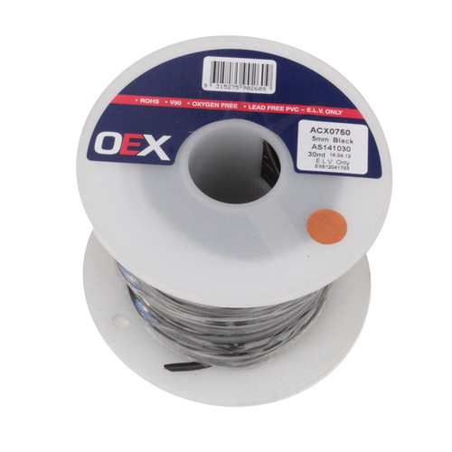 OEX ACX0750 5mm Single Core Cable Black 25A Wire 30m Roll