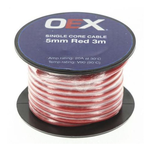 OEX ACX0752-3M 5mm Red Single Core Cable 12 Volt 20 Amp Wire 3 Meter Roll