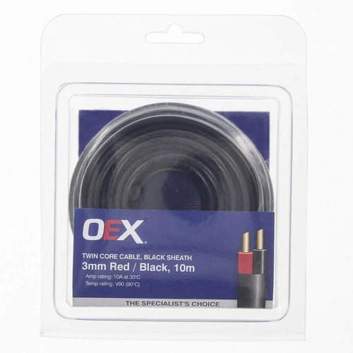 OEX ACX0806-10BL 3mm Twin Core Cable Double Insulate 10A Black Red 10m Roll