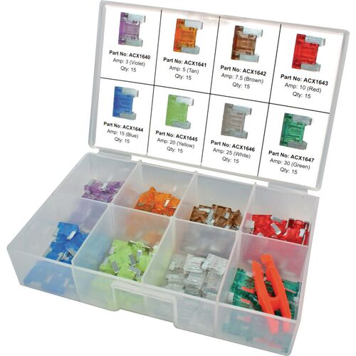 OEX ACX1734 MICRO BLADE FUSE ASSORTMENT KIT WITH FUSE TOOL & CASE 3A TO 30 AMP