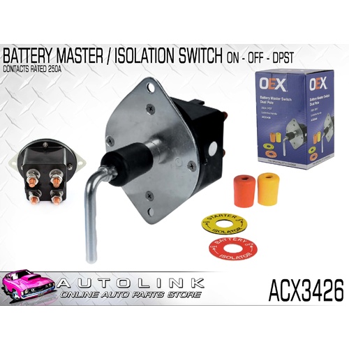 OEX ACX3426 LOCKABLE HANDLE BATTERY MASTER / ISOLATION SWITCH 2 POLES 12V 250AMP