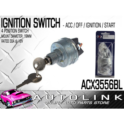 OEX IGNITION SWITCH ACC - OFF - IGN - START (CONTACTS RATED 30A @ 12V) 19mm DIA