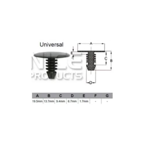 Nice AF026 Universal Black Plastic Automotive Fastener Clip - Sold as Each