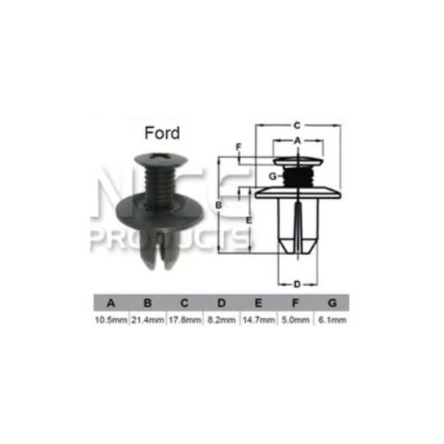 Nice AF033 Universal Black Plastic Automotive Fastener Clip - Sold as Each