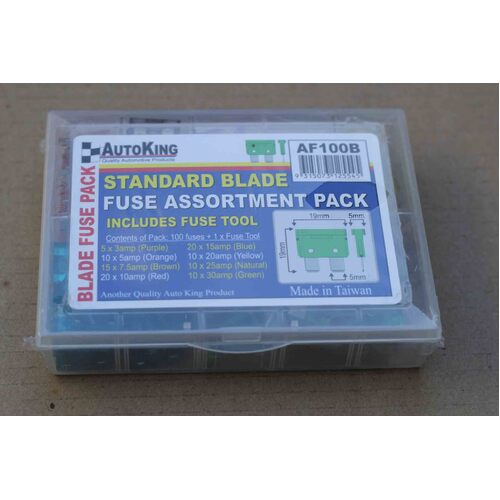 100 STD BLADE FUSE ASSORTMENT KIT INCLUDES FUSE TOOL CAR TRUCK BOAT