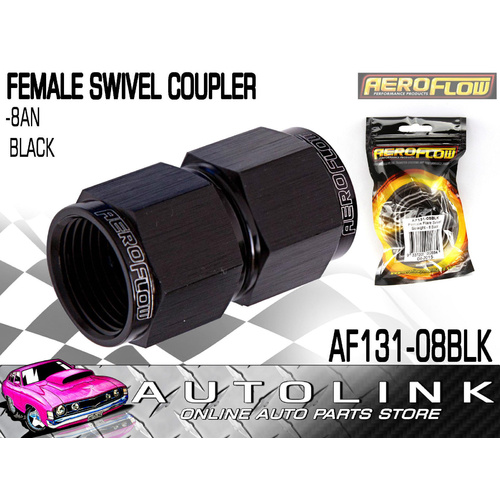  AEROFLOW AF131-08BLK ALLOY FEMALE FLARE SWIVEL STRAIGHT -8AN HOSE COUPLER BLACK