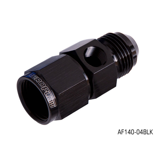 AEROFLOW STRAIGHT FEMALE TO MALE WITH 1/8" PORT -4AN BLACK FINISH AF140-04BLK 