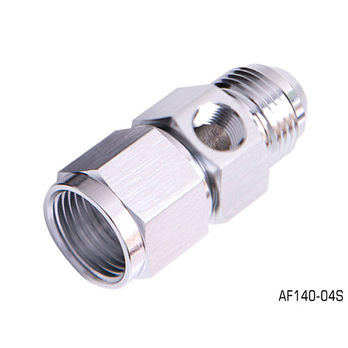 AEROFLOW STRAIGHT FEMALE TO MALE WITH 1/8" PORT -4AN SILVER FINISH AF140-04S