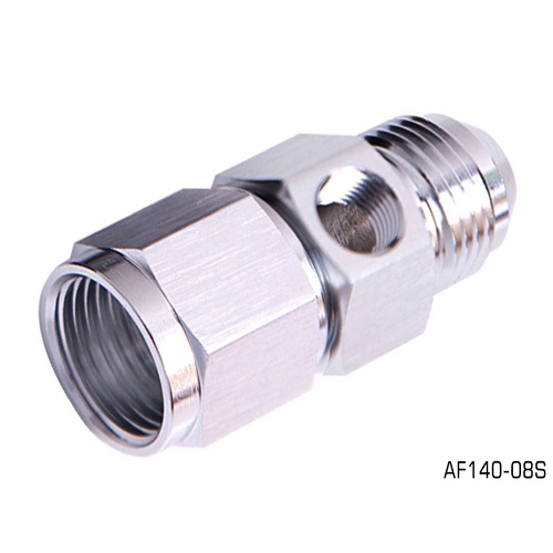 AEROFLOW STRAIGHT FEMALE TO MALE WITH 1/8" PORT -8AN SILVER FINISH AF140-08S