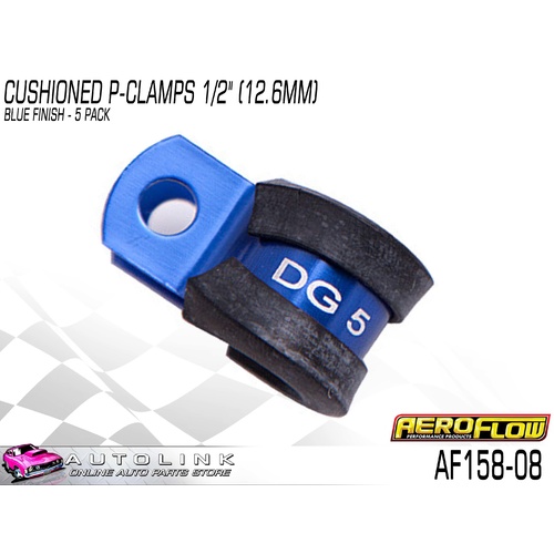 AEROFLOW CUSHIONED P-CLAMPS 1/2" 12.6mm BLUE FINISH 5 PACK AF158-08