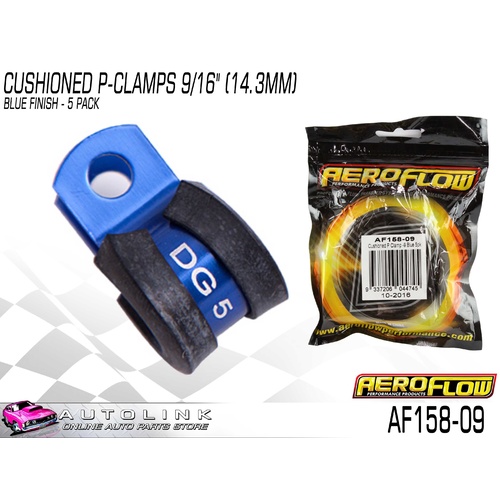 AEROFLOW BLUE CUSHIONED P-CLAMPS 9/16" 14.3mm - 5 PACK AF158-09